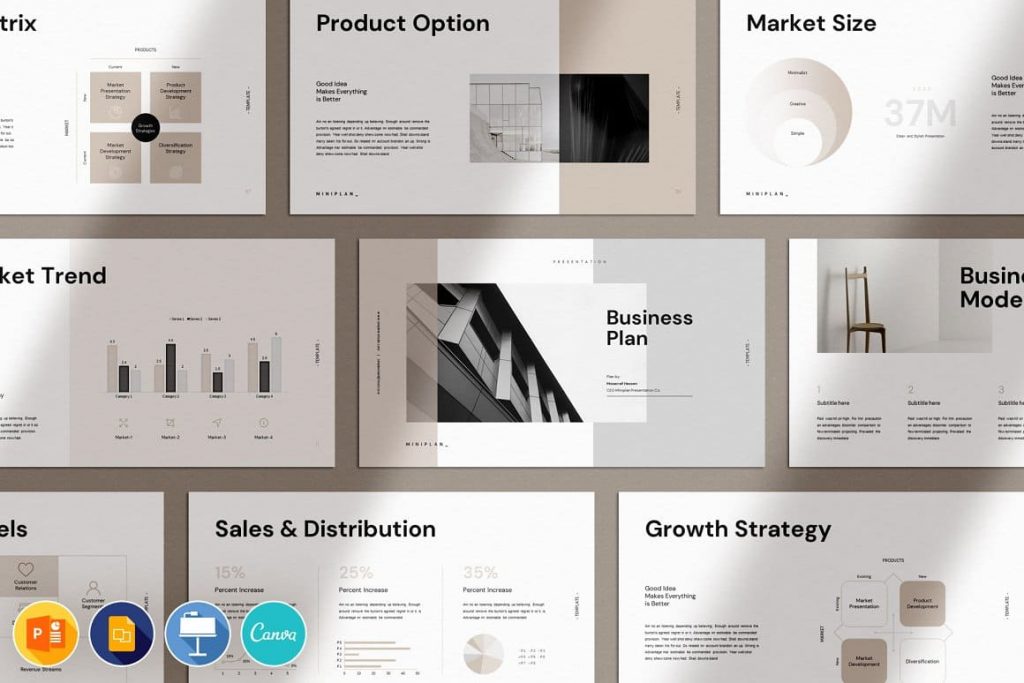 94 Unique creative slides Business Plan PowerPoint Template.