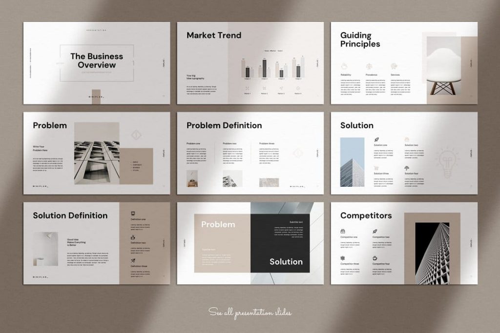 Slides Problem / Solutions Definition Business Plan PowerPoint Template.