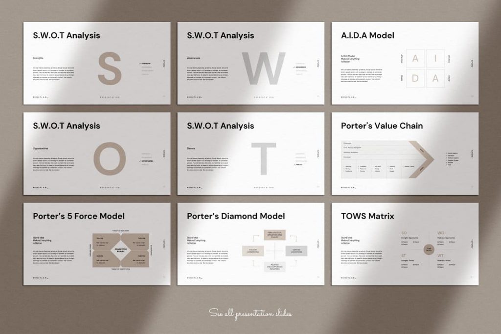 Slides S.W.O.T Analysis Business Plan PowerPoint Template.