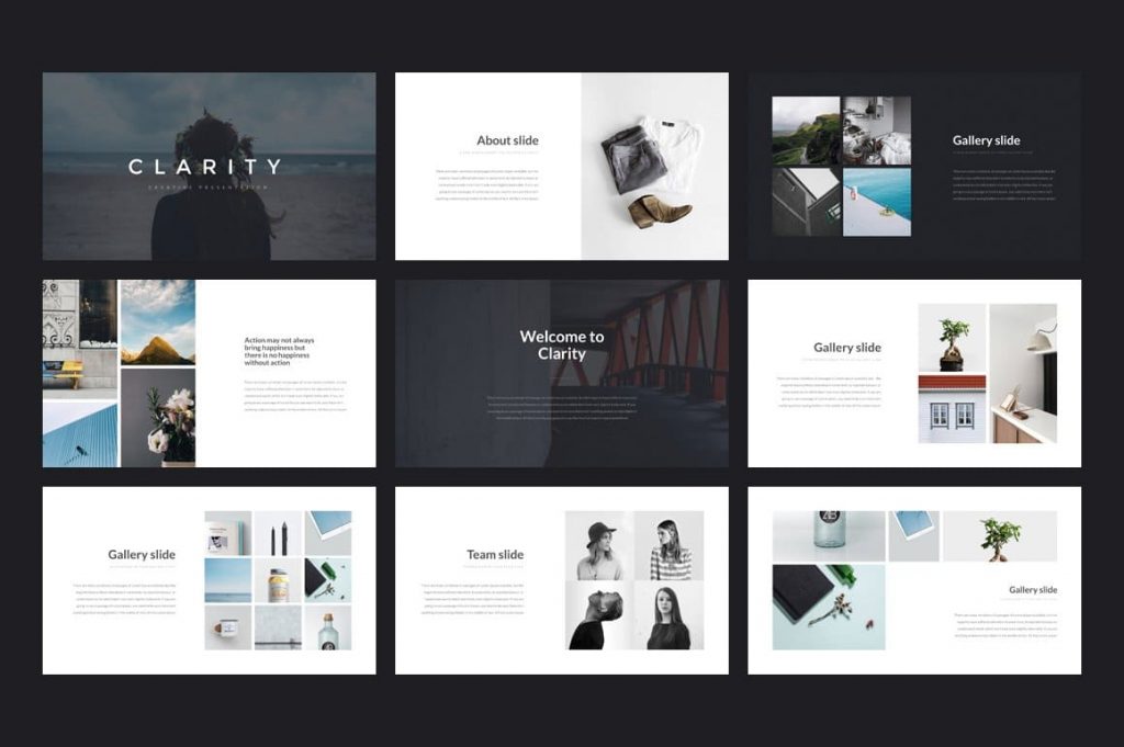 Clarity PowerPoint Template slide content examples.