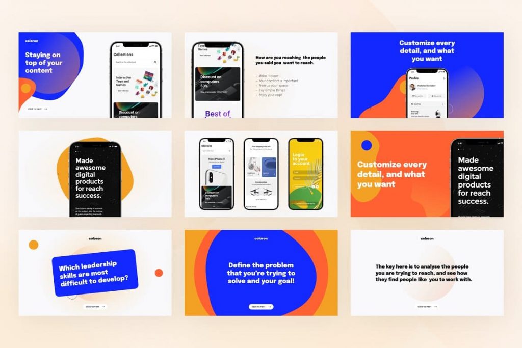 Phone Mockups Coloron Creative PowerPoint Template.