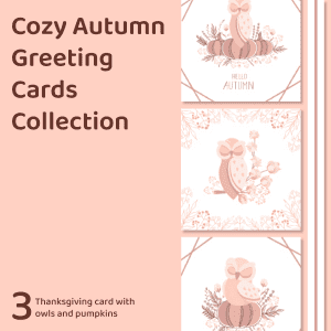 Cozy Autumn Greeting Cards Collection by MasterBundles Collage Image.