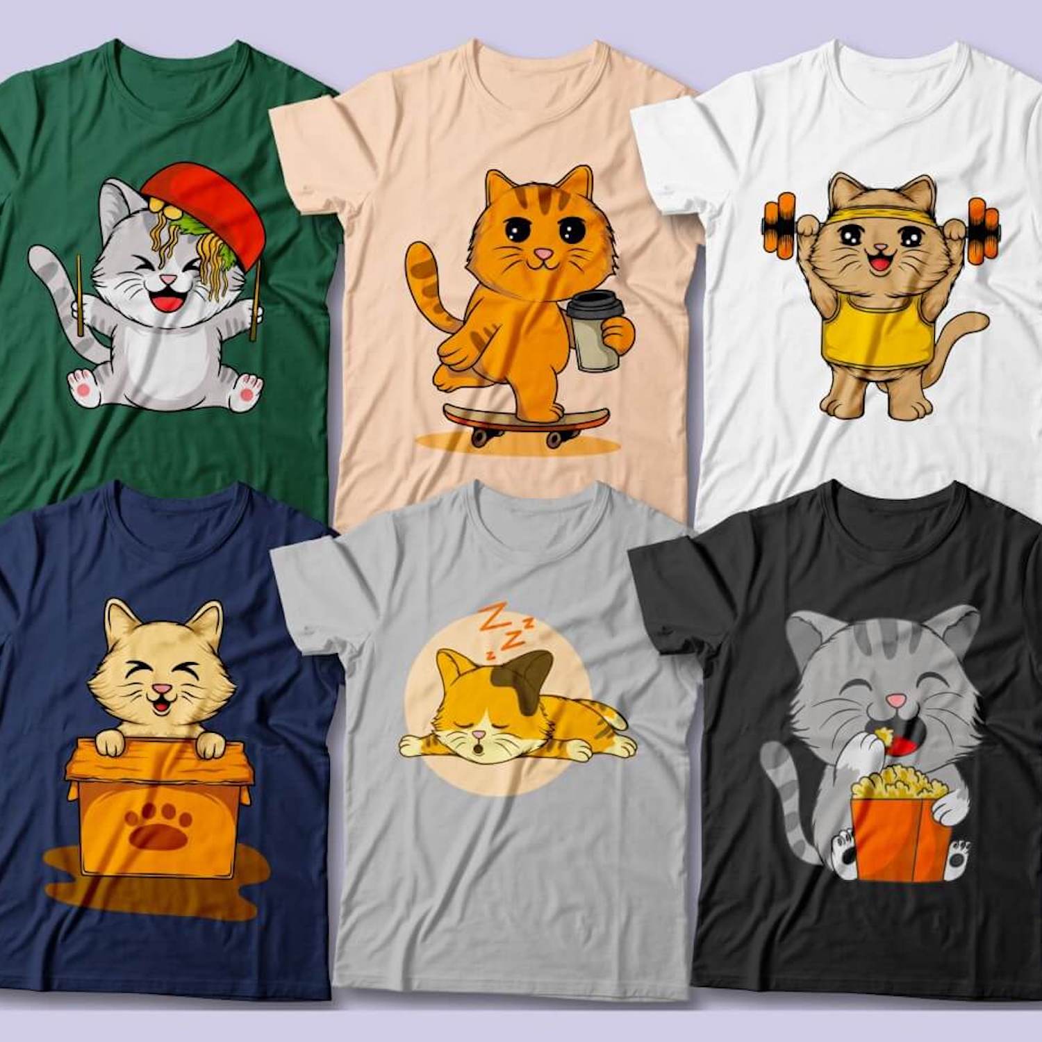 Cute Cats T-Shirt Designs preview image.