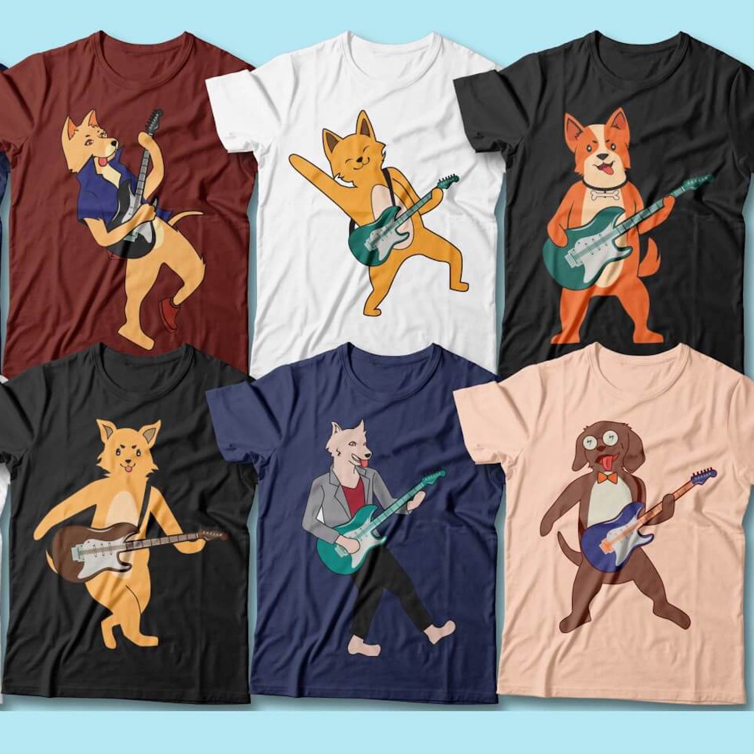 Dog Playing Guitar T-Shirt Designs preview image.