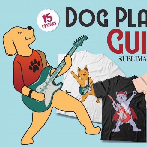 Dog Playing Guitar T-Shirt Designs cover image.