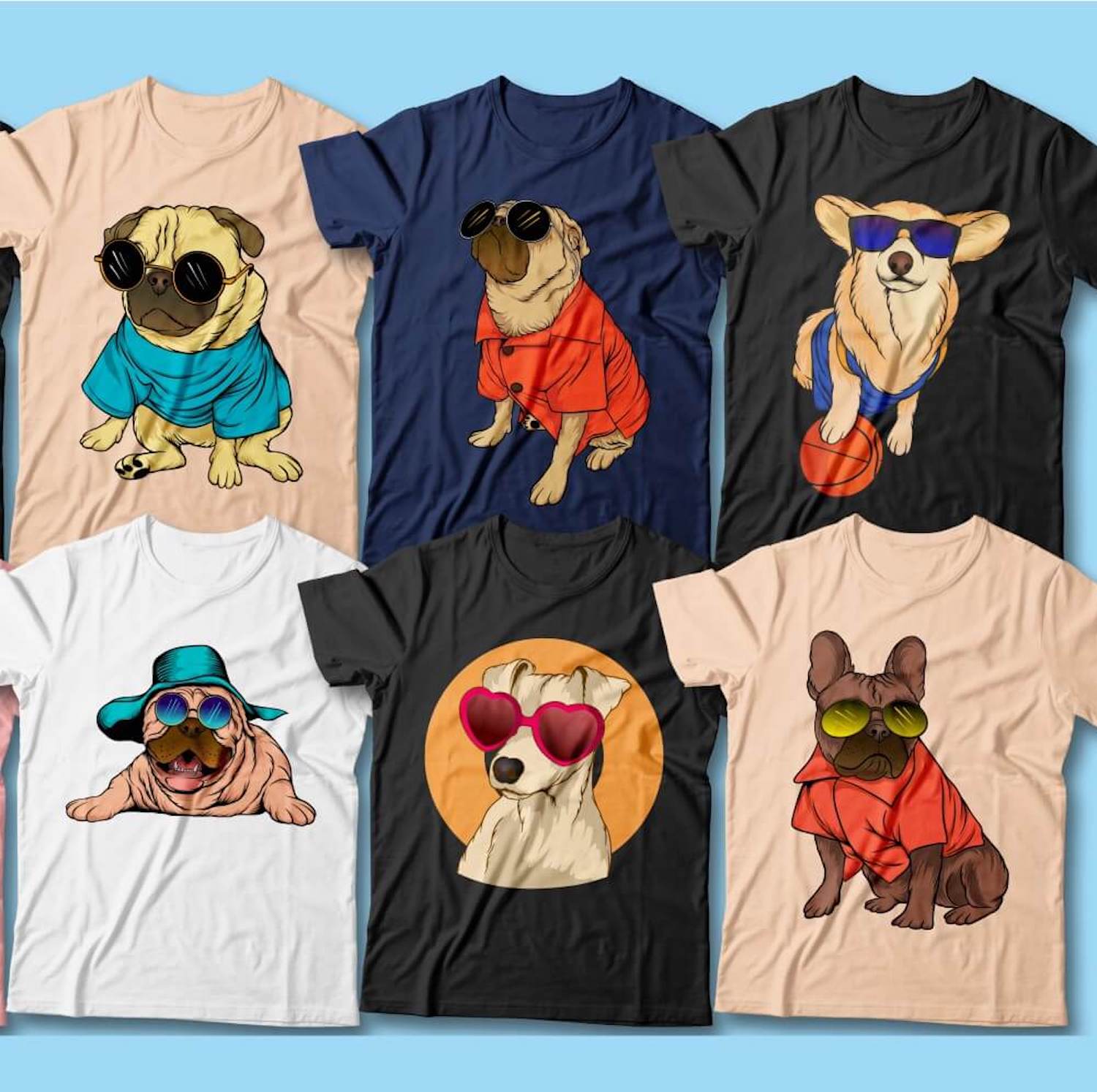 Dog Wearing Sunglasses T-Shirt Designs preview image.