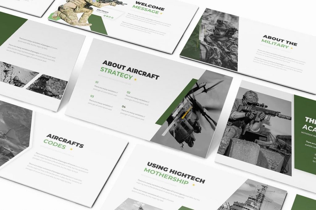 Elite Forces Google Slides Template in gray-green colors.