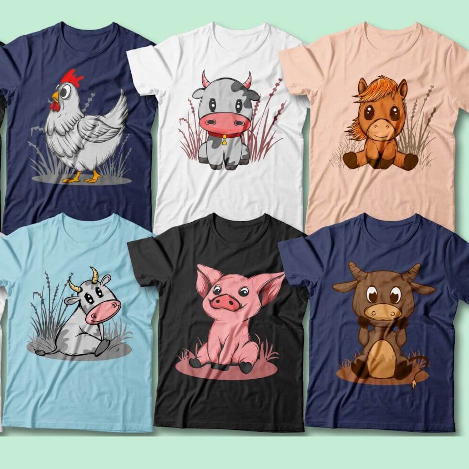 Farm Animals T-Shirt Designs preview image.