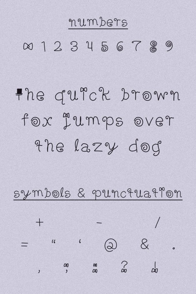 Free Fancy Font Pinterest Preview for Numbers, Symbols and Punctuation.