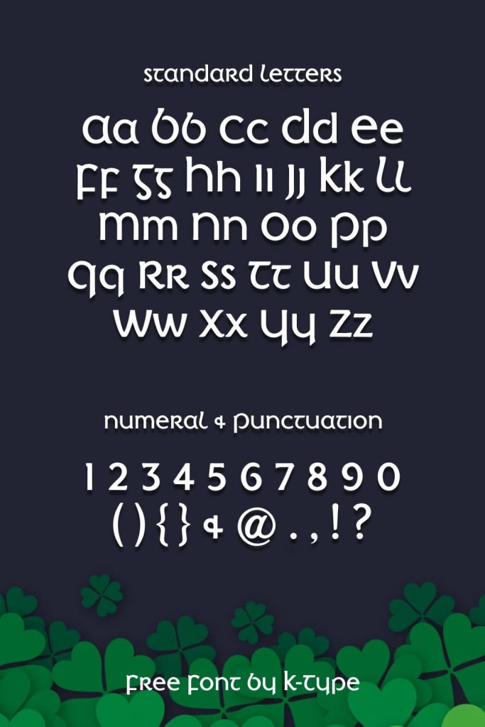 Pinterest Preview with Free Irish Font Characters and Numeral.