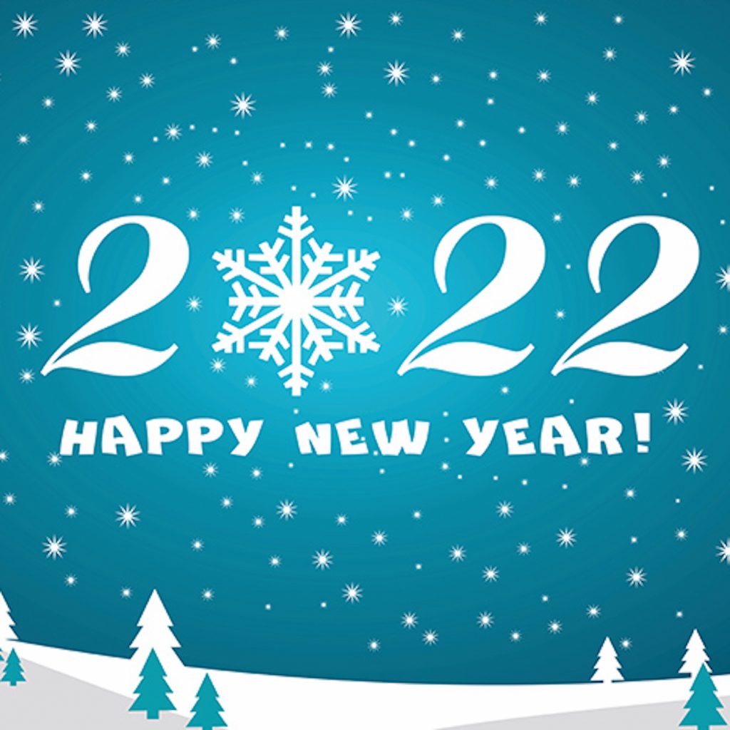 2022 Happy New Year Blue Background With White Stars And Snowflakes 