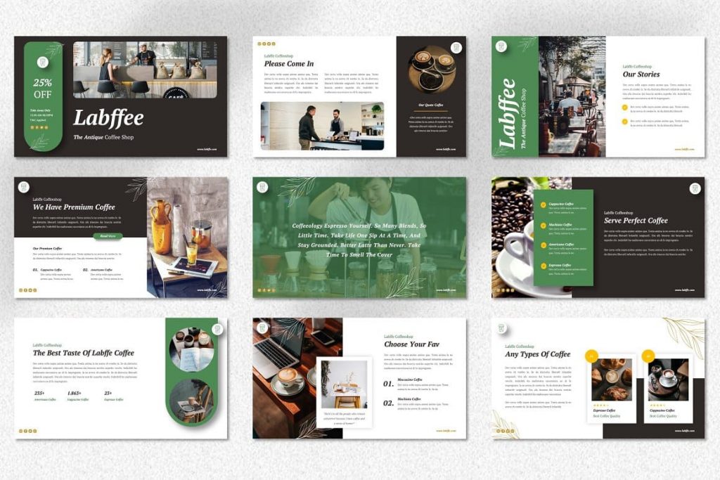 Preview slides Labffe - Coffee Shop Powerpoint.