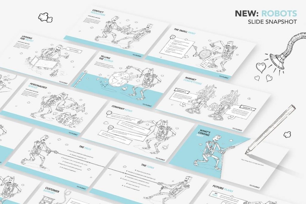 New Slides Robots Pro-Draw PowerPoint Template.