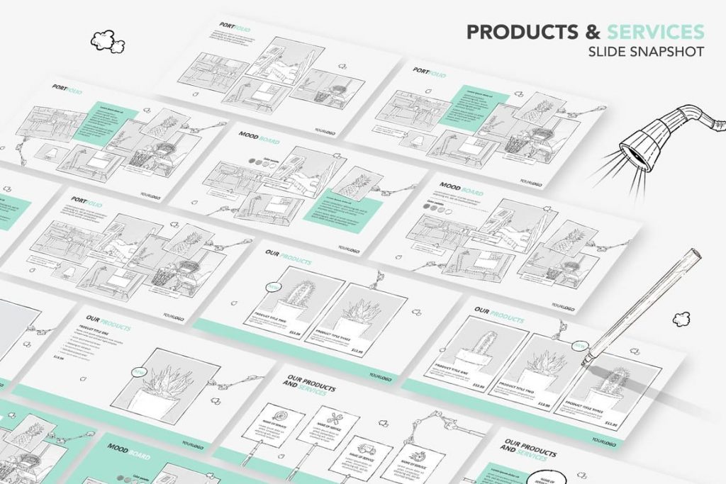 Slides Products & Services Pro-Draw PowerPoint Template.