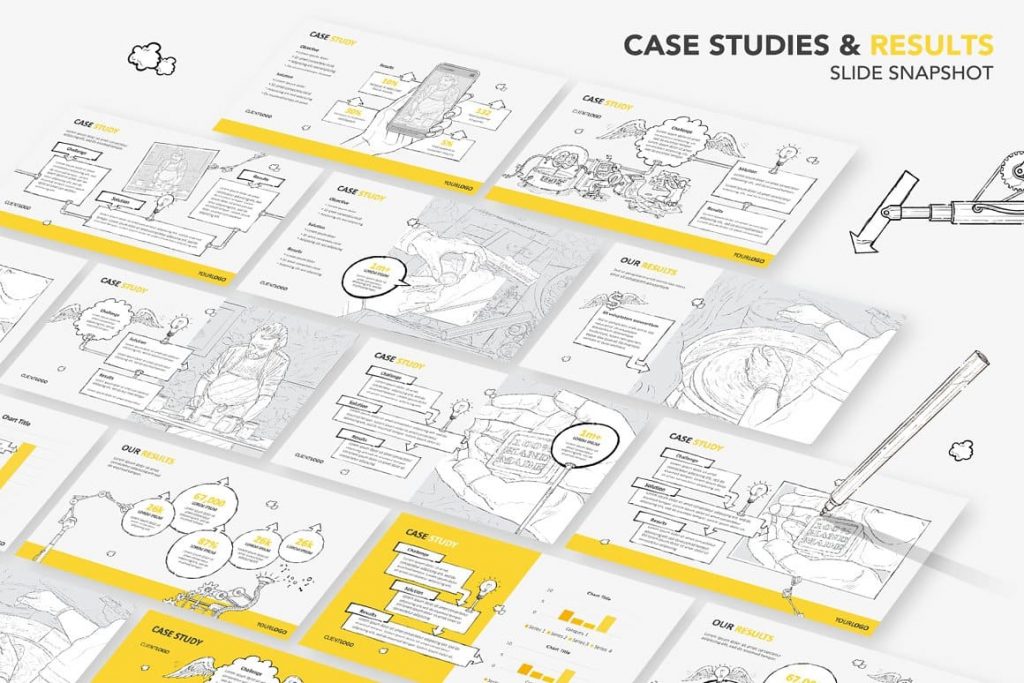 Slides Case Studies & Results Pro-Draw PowerPoint Template.