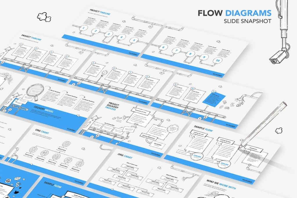 Flow Diagram Slides Pro-Draw PowerPoint Template.