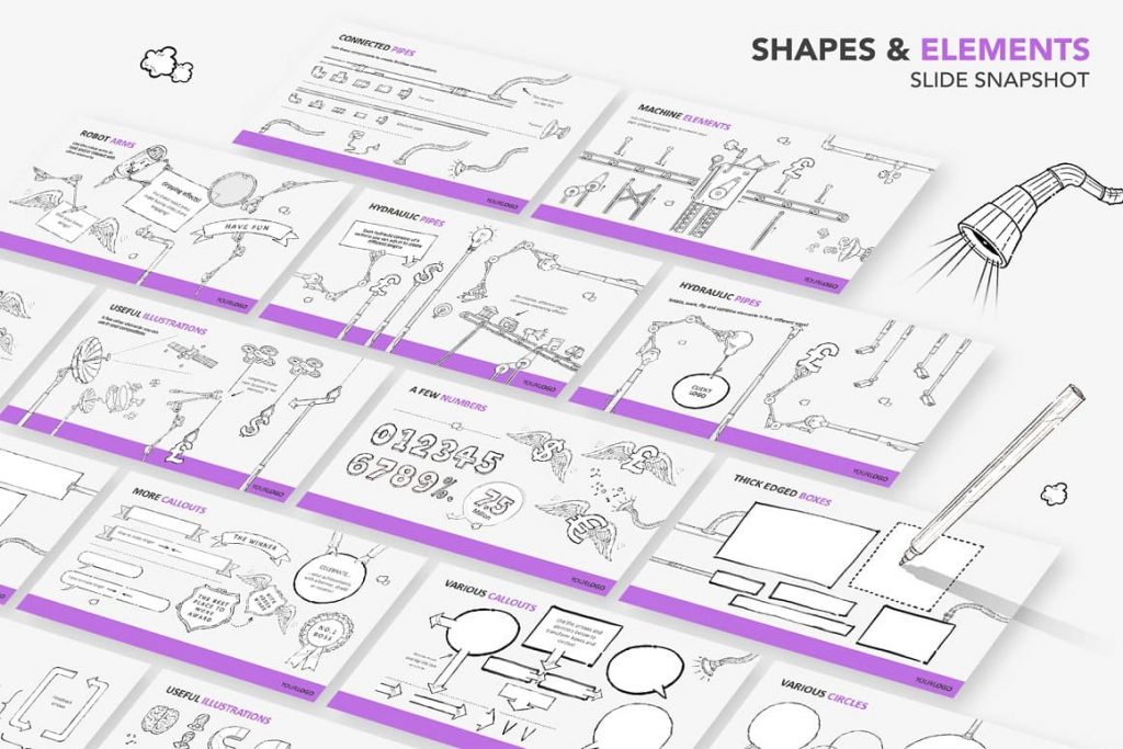Slides Shapes & Elements Pro-Draw PowerPoint Template.
