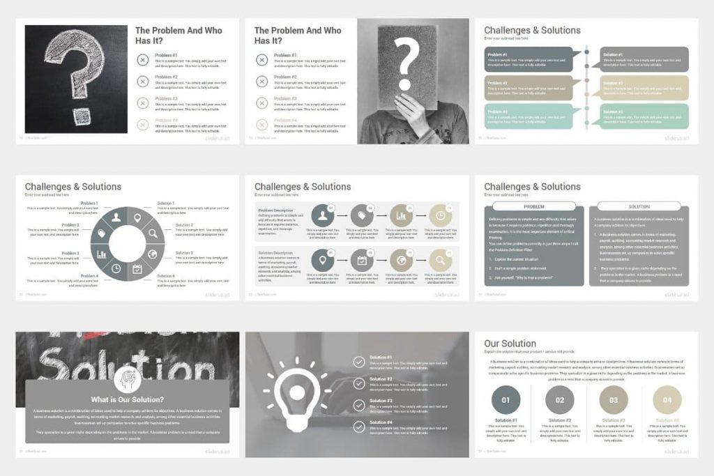 Slides Challenges & Solutions Project Proposal PowerPoint Template.