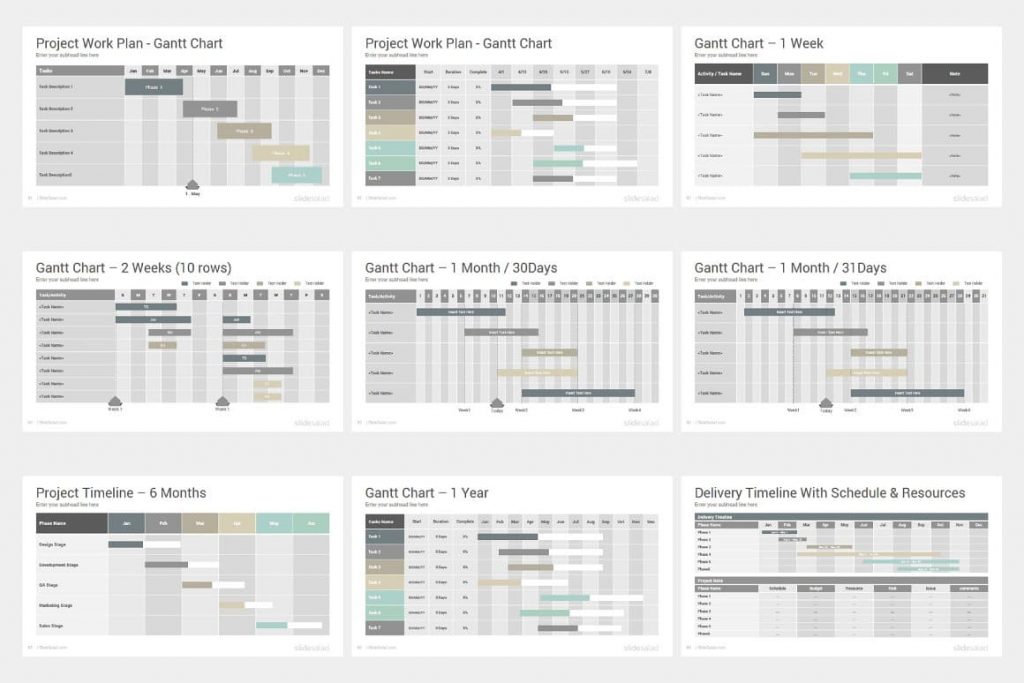 Slides Gantt Chart Layouts Project Proposal PowerPoint Template.