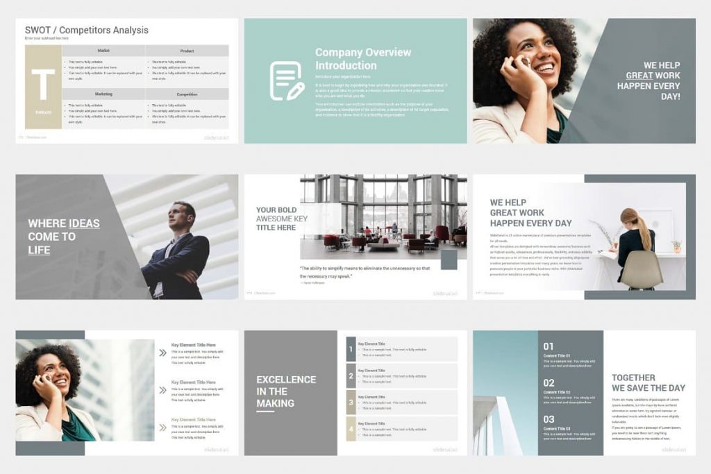 Slides Company Overview Project Proposal PowerPoint Template.