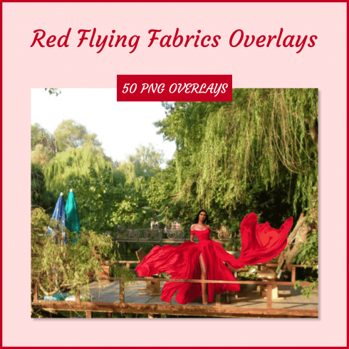 Red Flying Fabrics Overlays by MasterBundles Collage Image.
