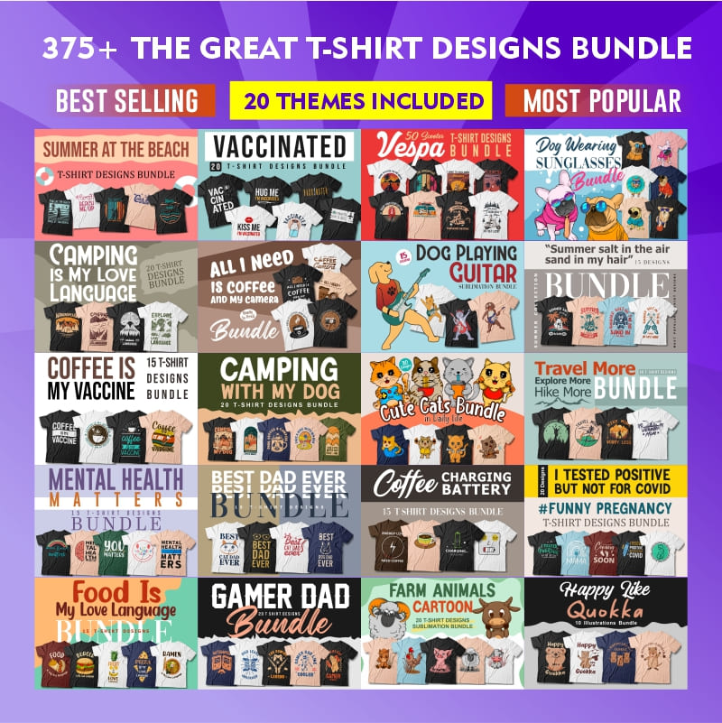 The Great T-shirt Designs Bundle preview image.