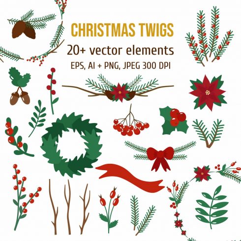 Christmas Twigs Vector Set of Illustrations cover image.