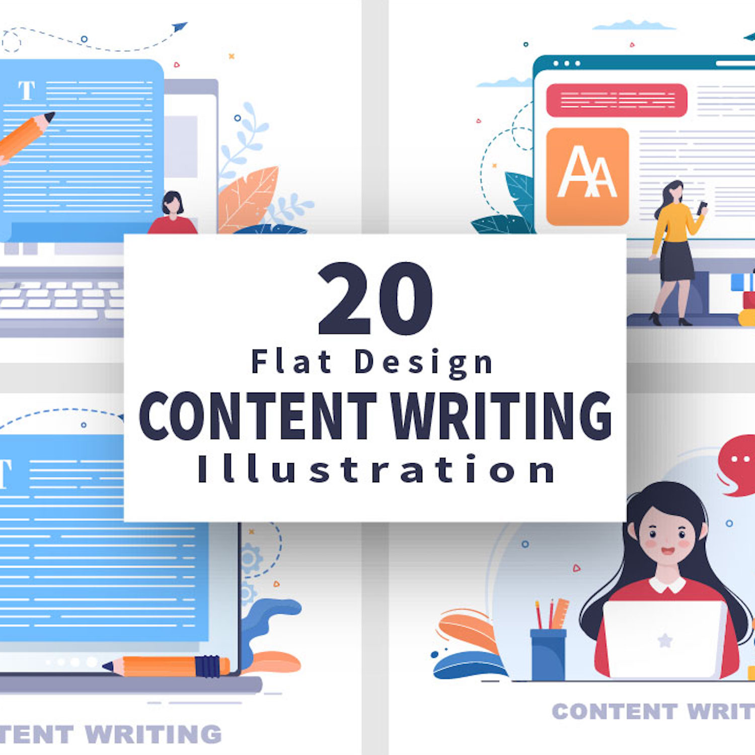 20 Content Writing or Journalist Vector Illustrations cover image.