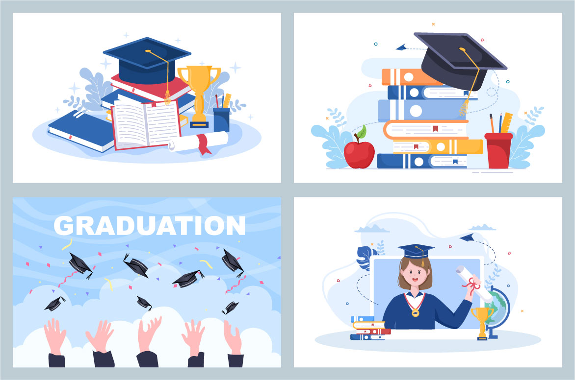 Graduation cap flat vector illustration. Graduation hat logo. Academic caps. Graduation cap isolated on the background. Graduation cap flat icon.