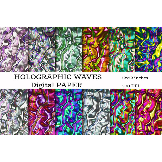 Metallic Holographic Waves Digital Paper preview.