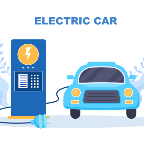 16 Charging Electric Green Car illustration cover image.