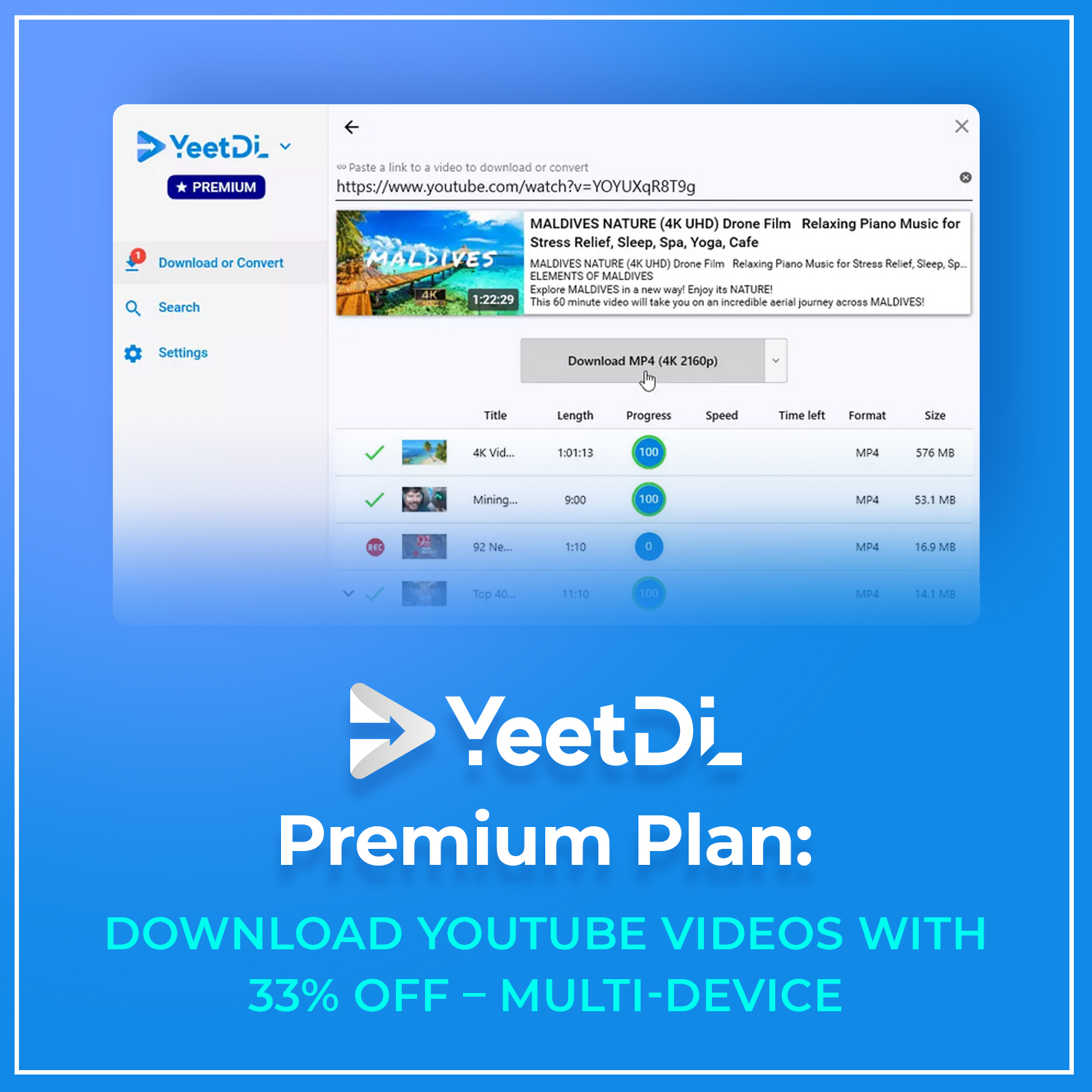 YeetDL Premium Plan: Download YouTube videos with 33% OFF - (Multi-Device) cover image.