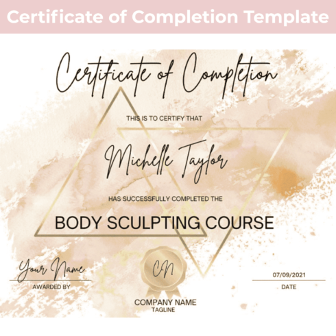 Certificate Of Completion Template, Has Successfully Completed The Body Sculpting Course.