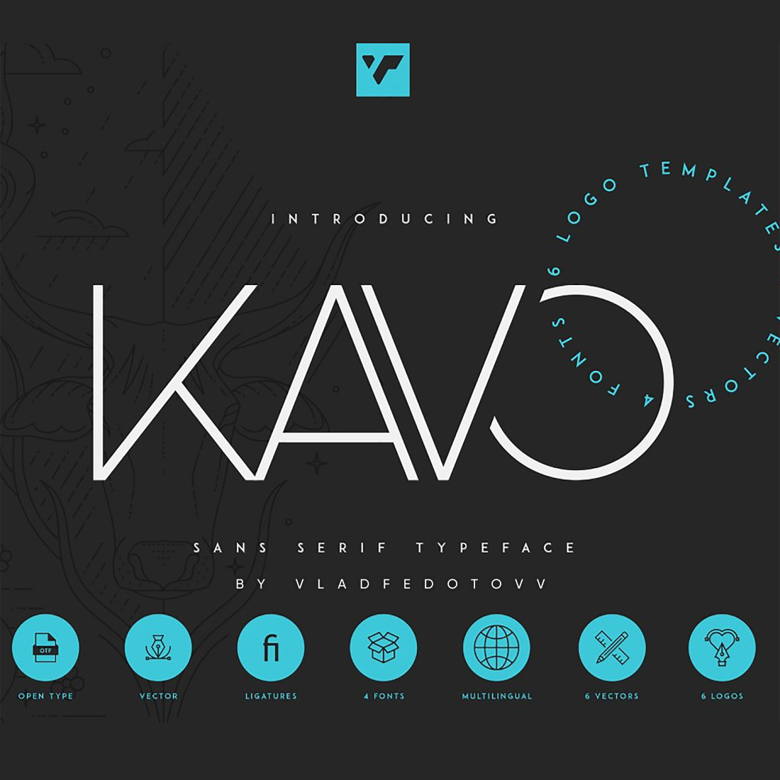 Kavo Geometric Sans Serif 4 weight 6 Logo Templates cover image.