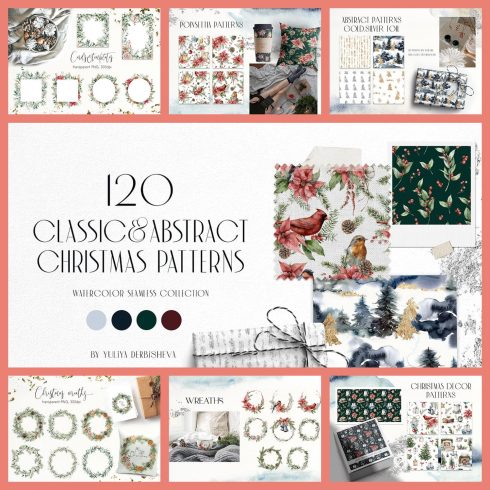 Seven Pictures Of Christmas Patterns With Different Color Palette.