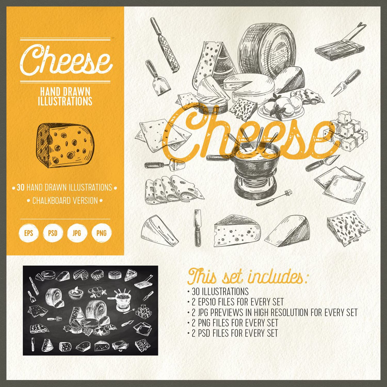 Cheese Hand Drawn Illustrations, List Of Files.