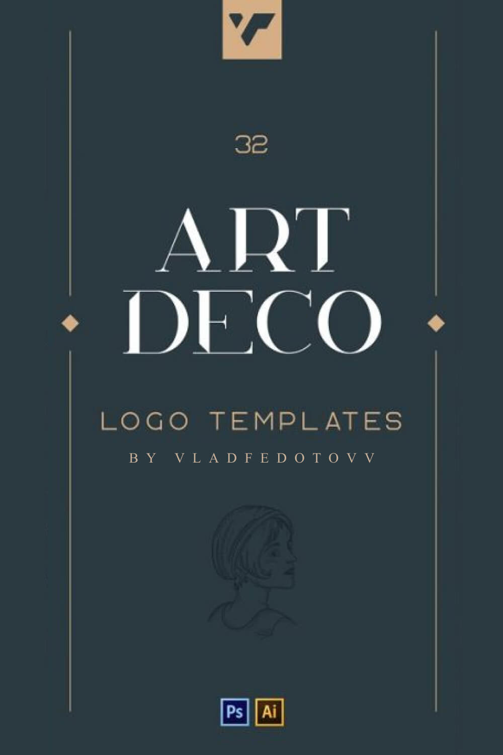 Art Deco Logo Templates 1100 x 1100 pinterest image.