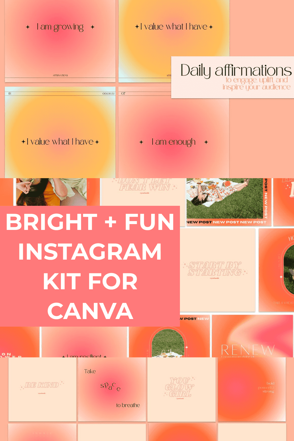 Bright + Fun Instagram Kit For Canva - Daily affirmations.