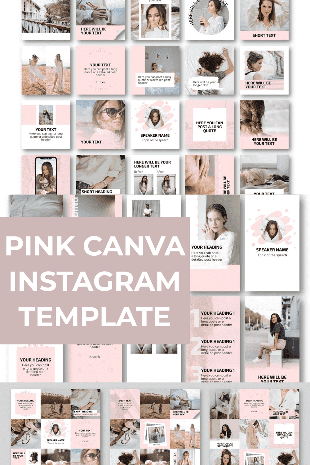 Pink CANVA Instagram Template With The Posts And Stories Examples.
