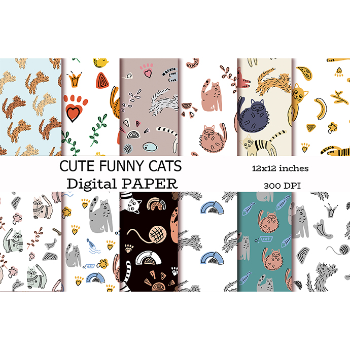 Cute Funny Cats Seamless Pattern Bundle cover image.