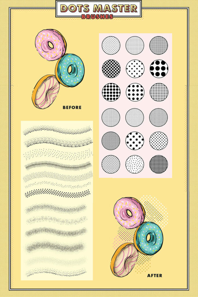 Dots Master Brushes by MasterBundles Pinterest Collage Image.