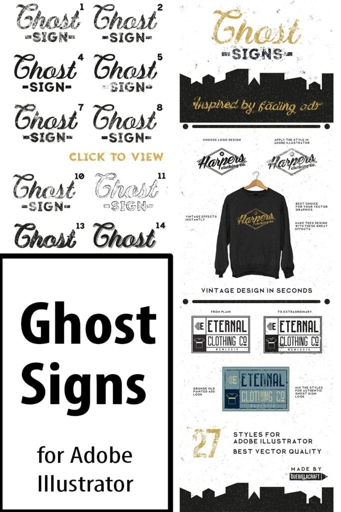 Ghost Signs for Adobe Illustrator by MasterBundles Pinterest Collage Image.