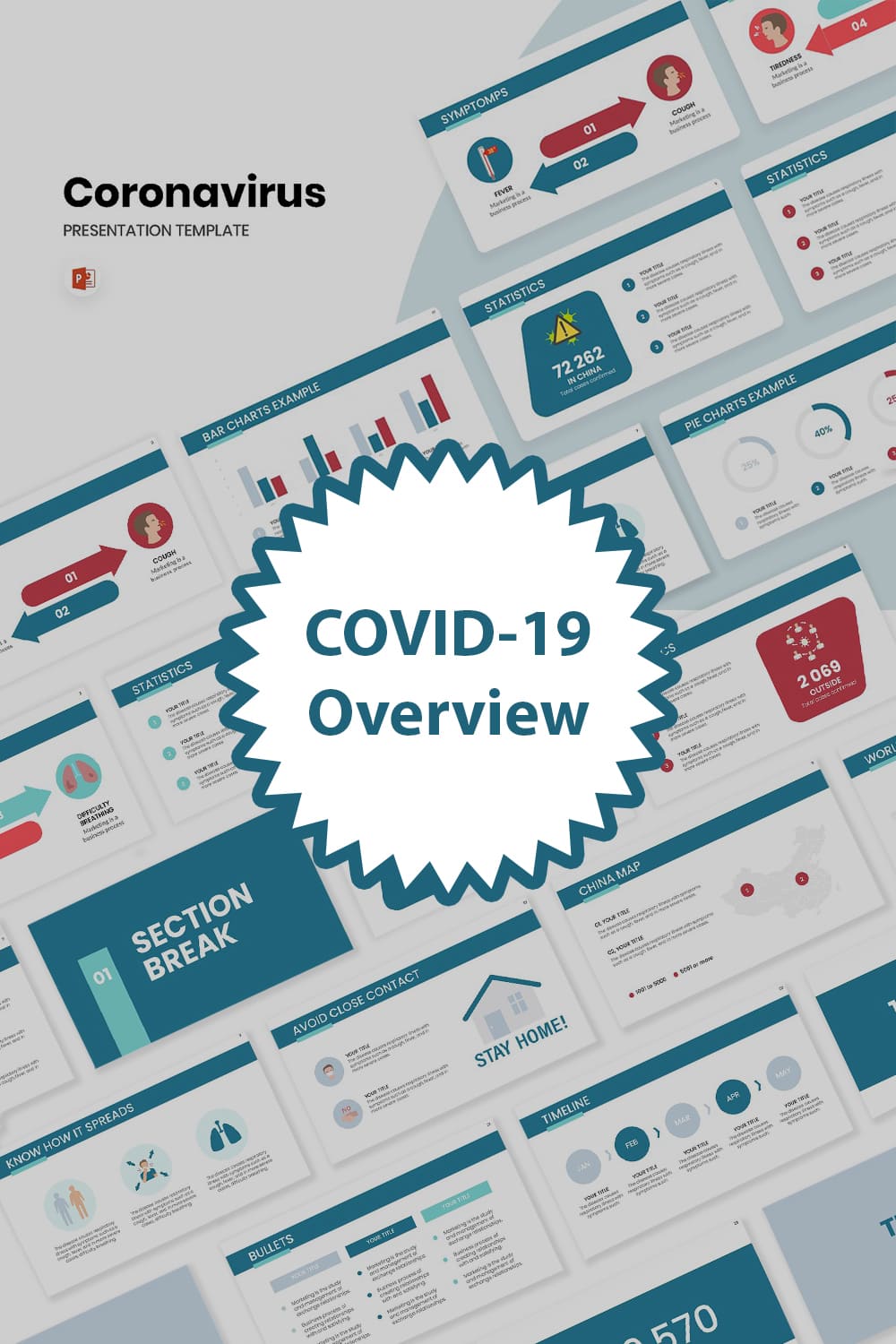 COVID-19 Overview PowerPoint by MasterBundles Pinterest Collage Image.