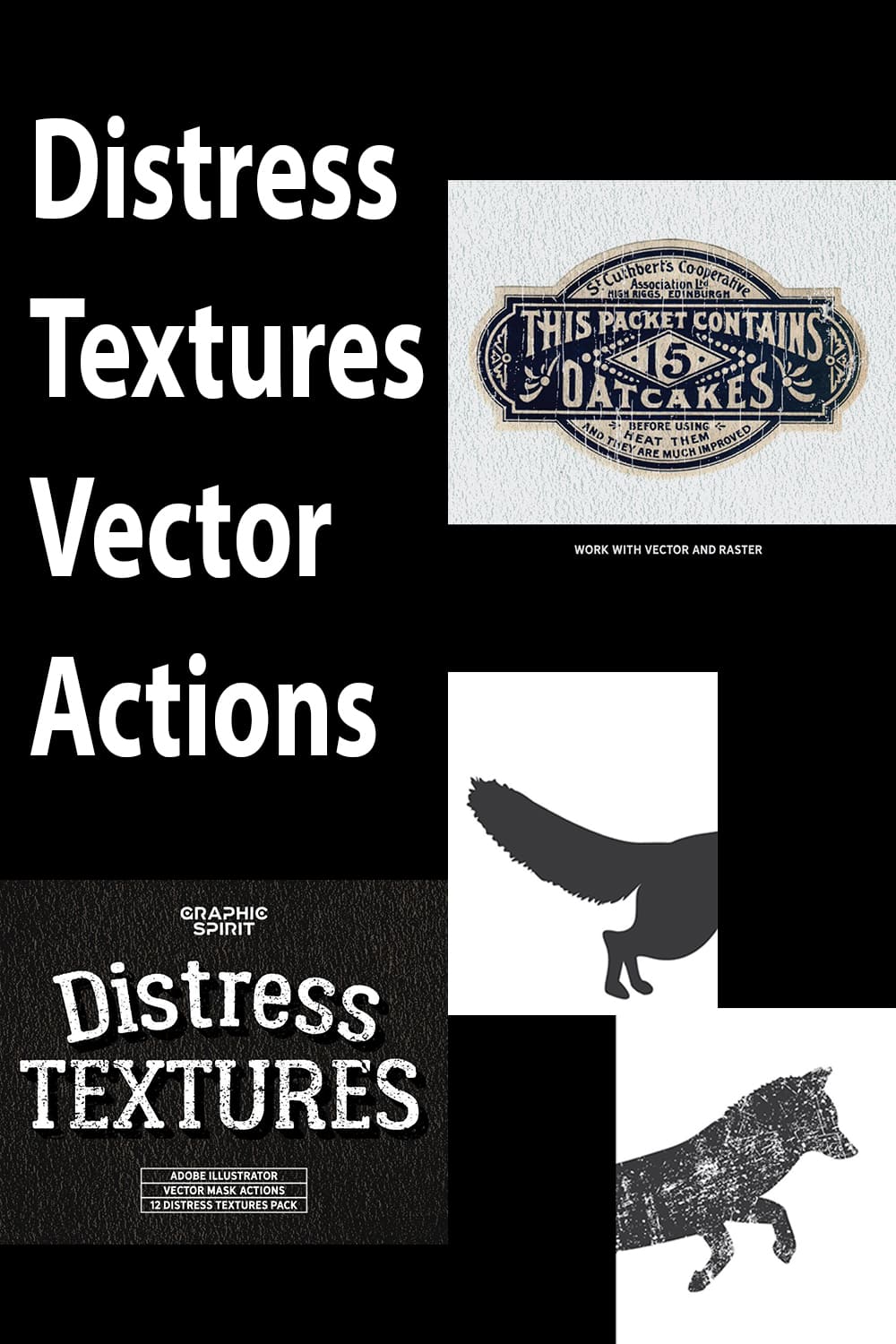 Distress Textures Vector Actions by MasterBundles Pinterest Collage Image.
