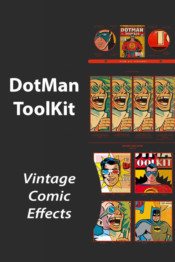 DotMan ToolKit Vintage Comic Effects by MasterBundles Pinterest Collage Image.