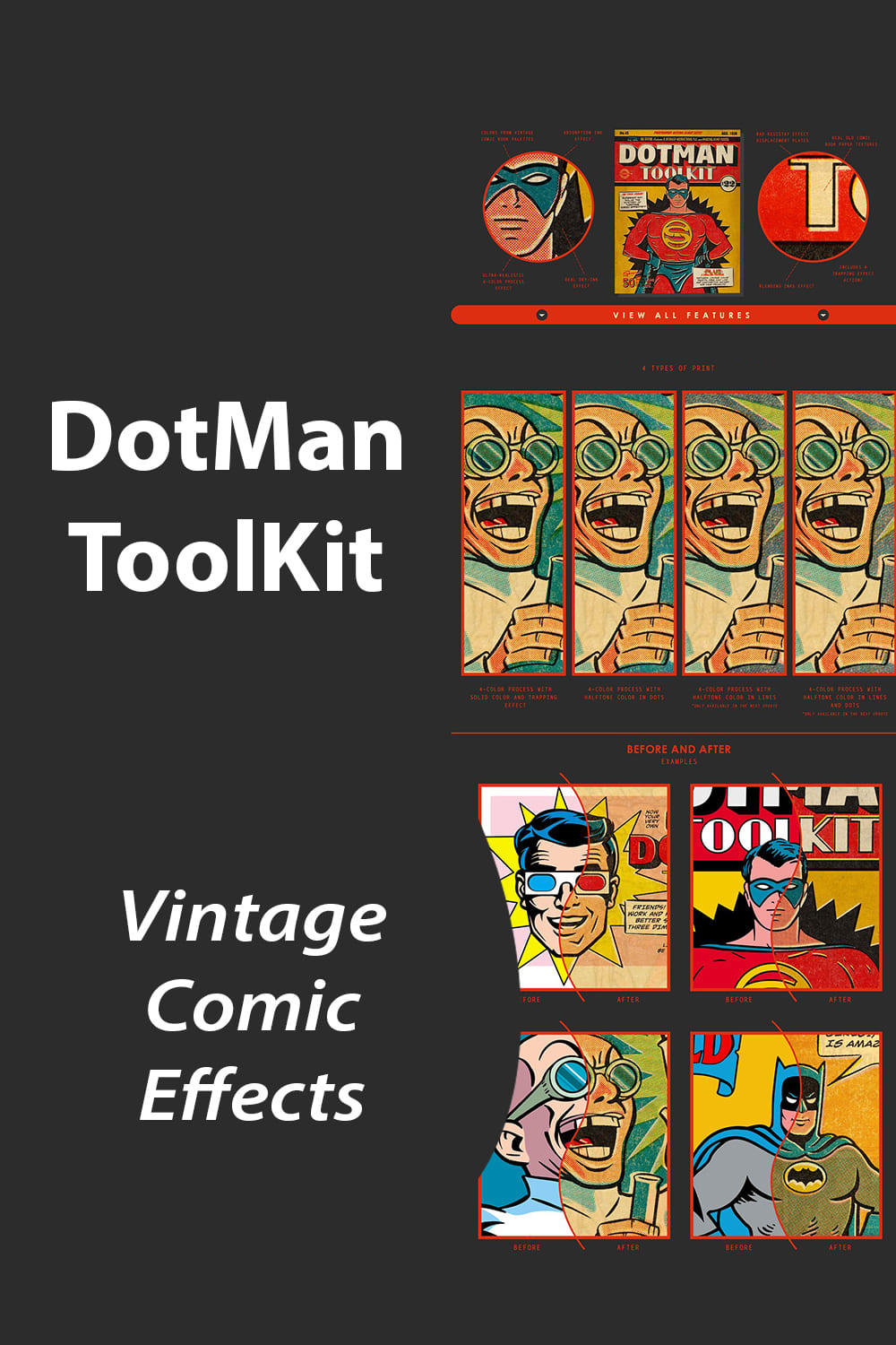 DotMan ToolKit Vintage Comic Effects by MasterBundles Pinterest Collage Image.