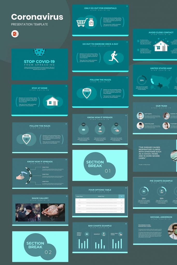 Stop COVID-19 PowerPoint Template by MasterBundles Pinterest Collage Image.
