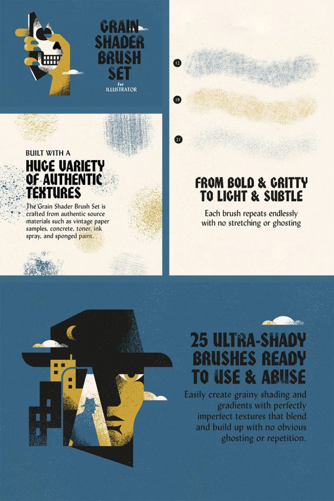 Grain Shader Brushes For Illustrator by MasterBundles Pinterest Collage Image.