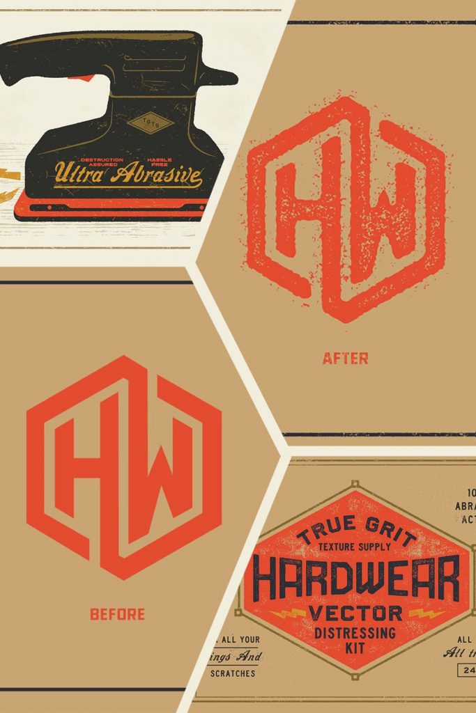 Hardwear Vector Distressing Kit by MasterBundles Pinterest Collage Image.
