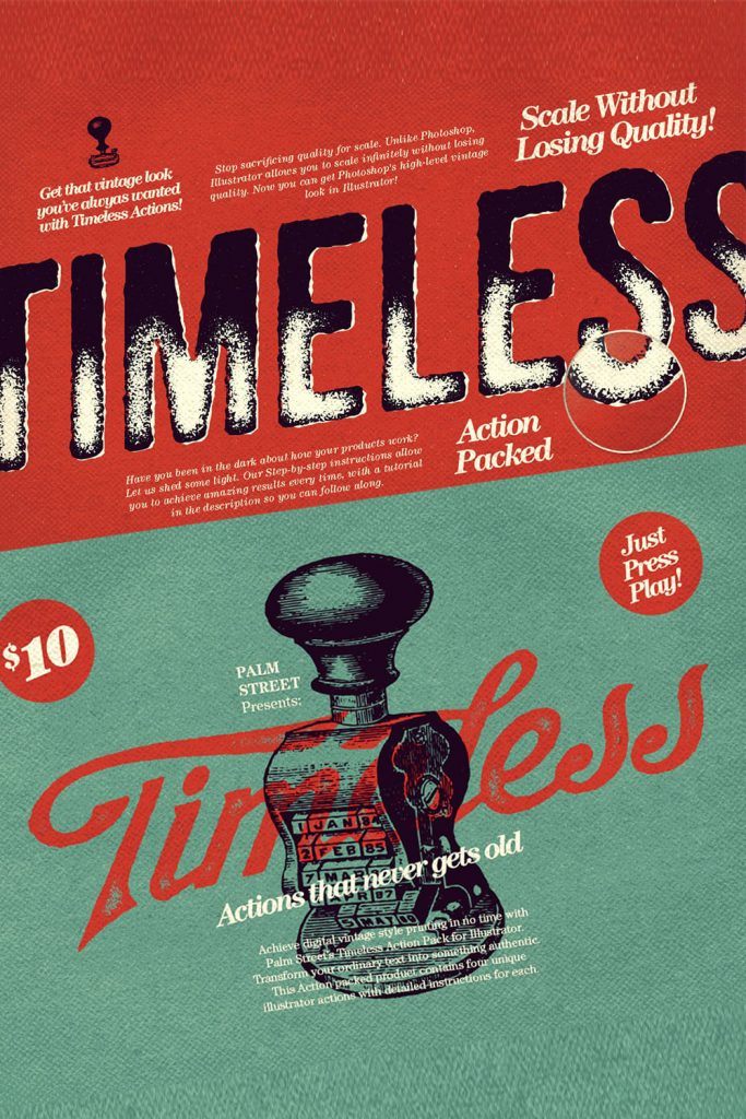 Timeless - Actions for Illustrator by MasterBundles Pinterest Collage Image.